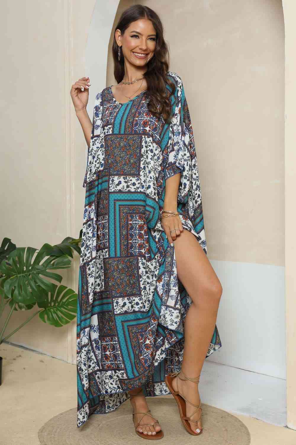 Patchwork Printed V-Neck Split Maxi Dress (2 Colors)  Krazy Heart Designs Boutique   