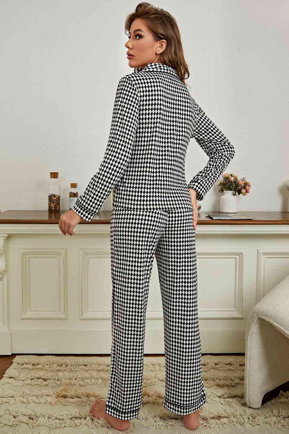 Checkered Button Front Top and Pants Loungewear Set Loungewear Krazy Heart Designs Boutique   