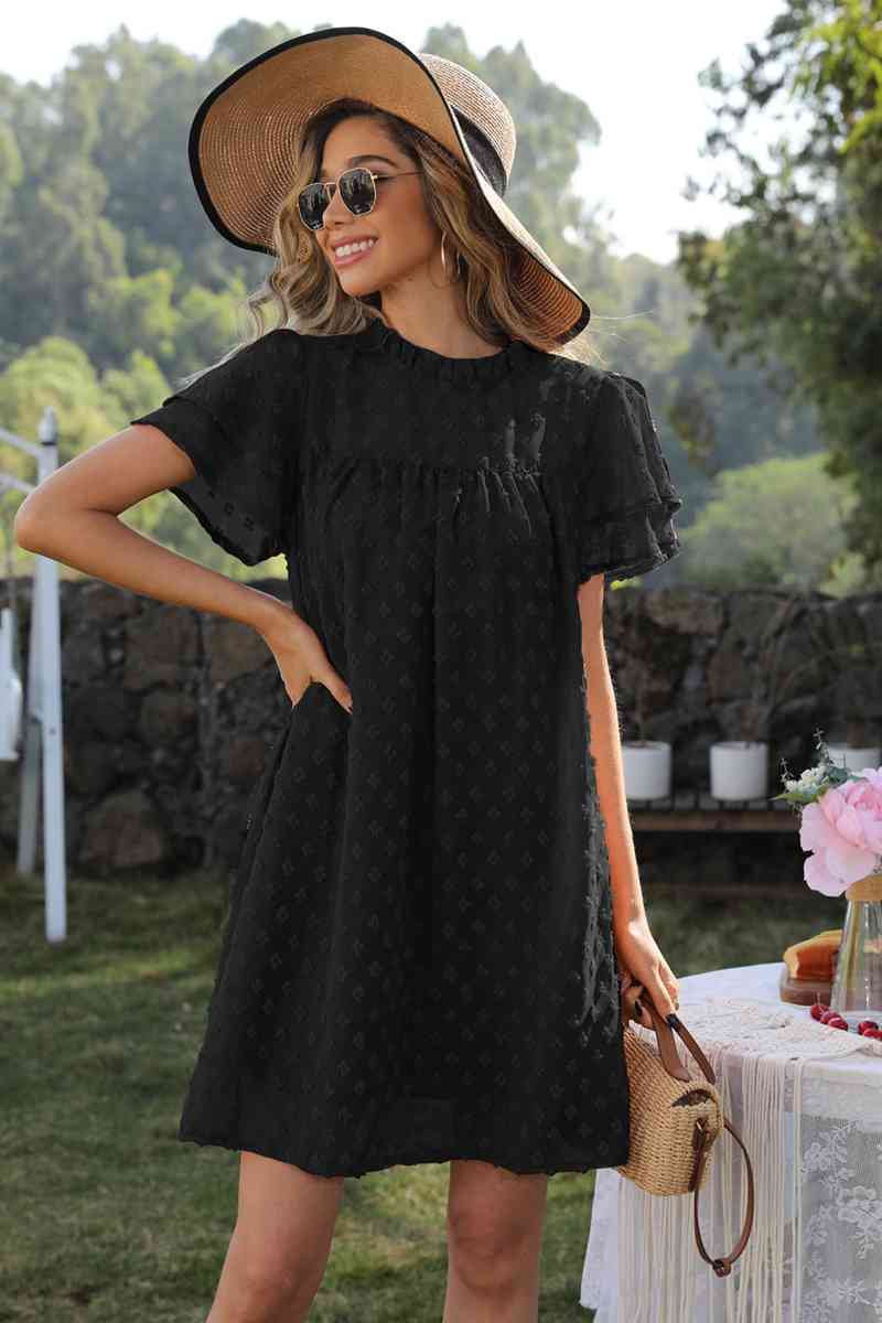 Swiss Dot Round Neck Flutter Sleeve Dress (6 Colors)  Krazy Heart Designs Boutique   