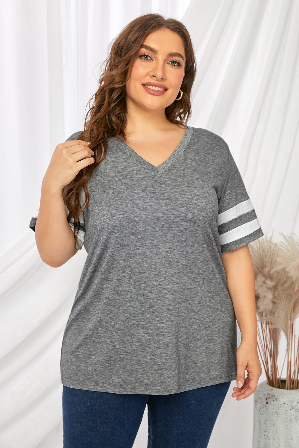 Plus Size Striped V-Neck Tee Shirt (10 Colors)  Krazy Heart Designs Boutique   