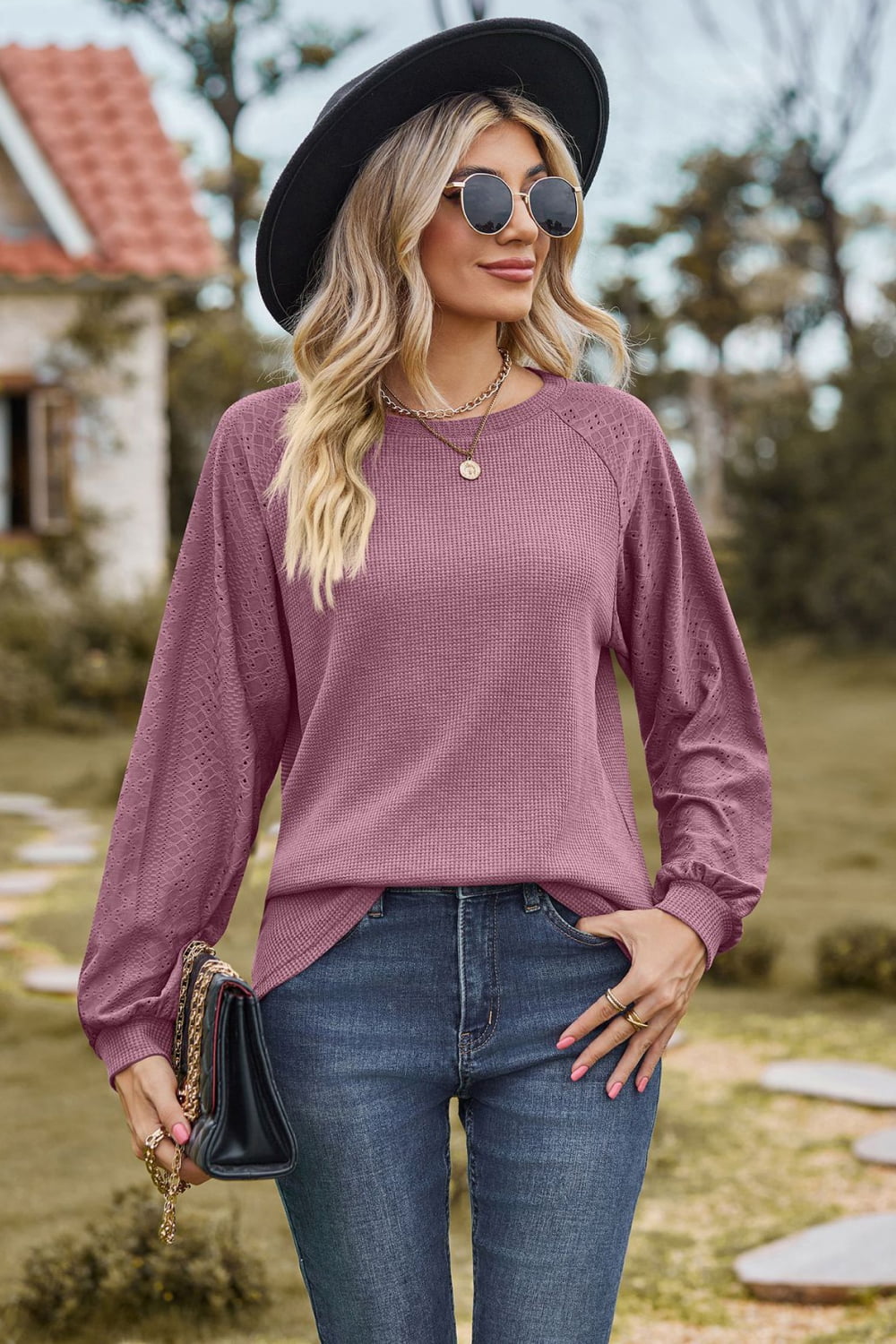 Round Neck Raglan Sleeve Top (7 Colors) Shirts & Tops Krazy Heart Designs Boutique Moonlit Mauve S 