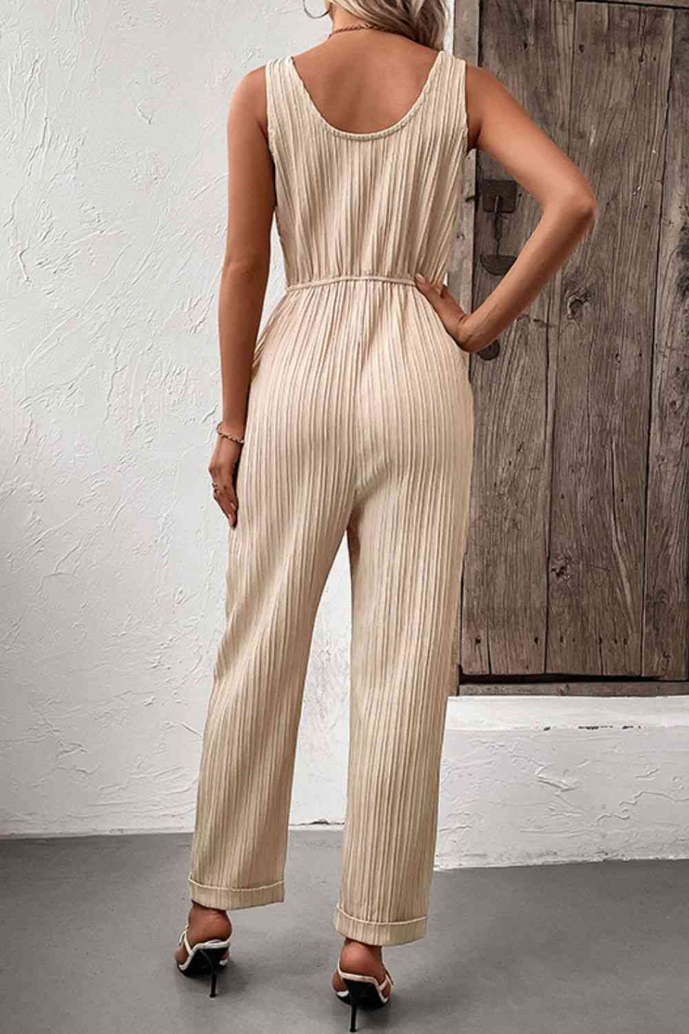 Textured Sleeveless Jumpsuit with Pockets  Krazy Heart Designs Boutique   