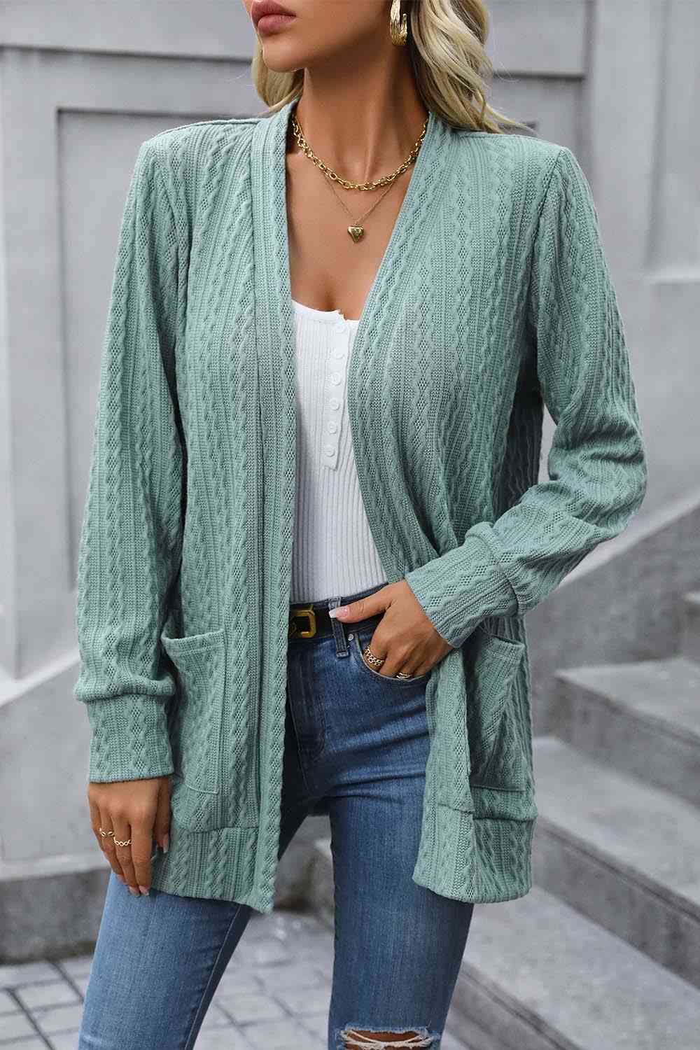 Cable-Knit Long Sleeve Cardigan with Pocket (4 Colors)  Krazy Heart Designs Boutique   