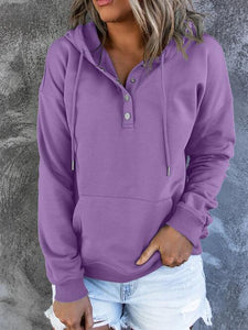 Half Snap Drawstring Long Sleeve Hoodie (12 Colors) Shirts & Tops Krazy Heart Designs Boutique Dusty Purple S 