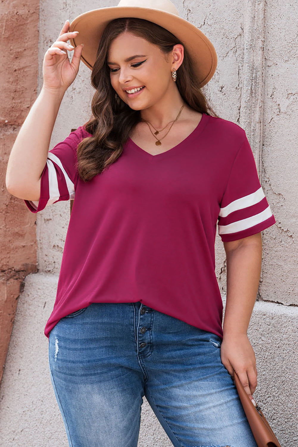 Plus Size Striped V-Neck Tee Shirt (10 Colors)  Krazy Heart Designs Boutique   