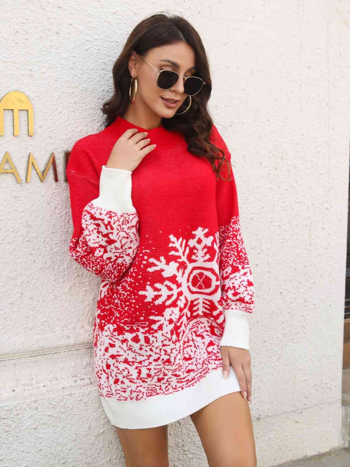 Snowflake Pattern Long Length Sweater (2 Colors) Shirts & Tops Krazy Heart Designs Boutique   