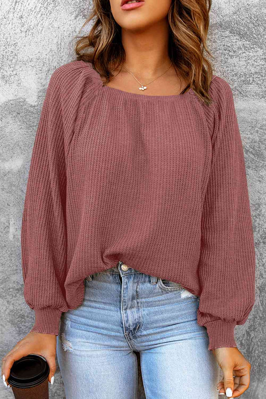 Square Neck Waffle-Knit Top (10 Colors)  Krazy Heart Designs Boutique Light Mauve S 