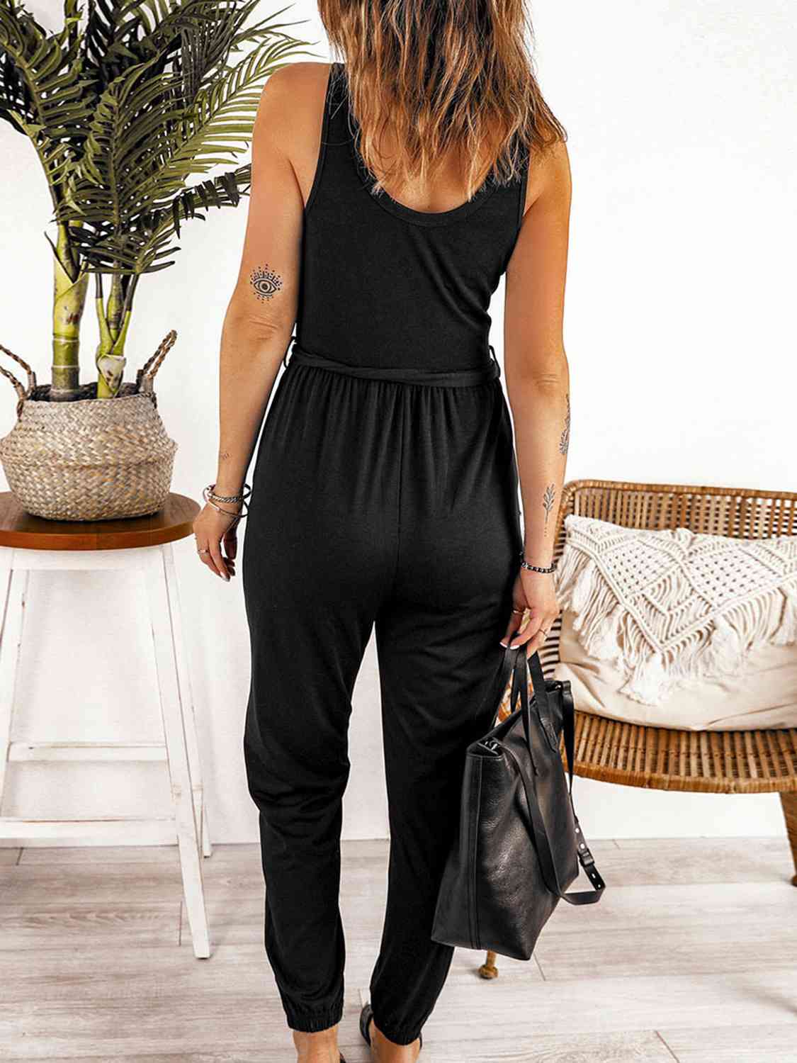 Full Size Tie Waist Sleeveless Jumpsuit with Pockets (5 Colors)  Krazy Heart Designs Boutique   