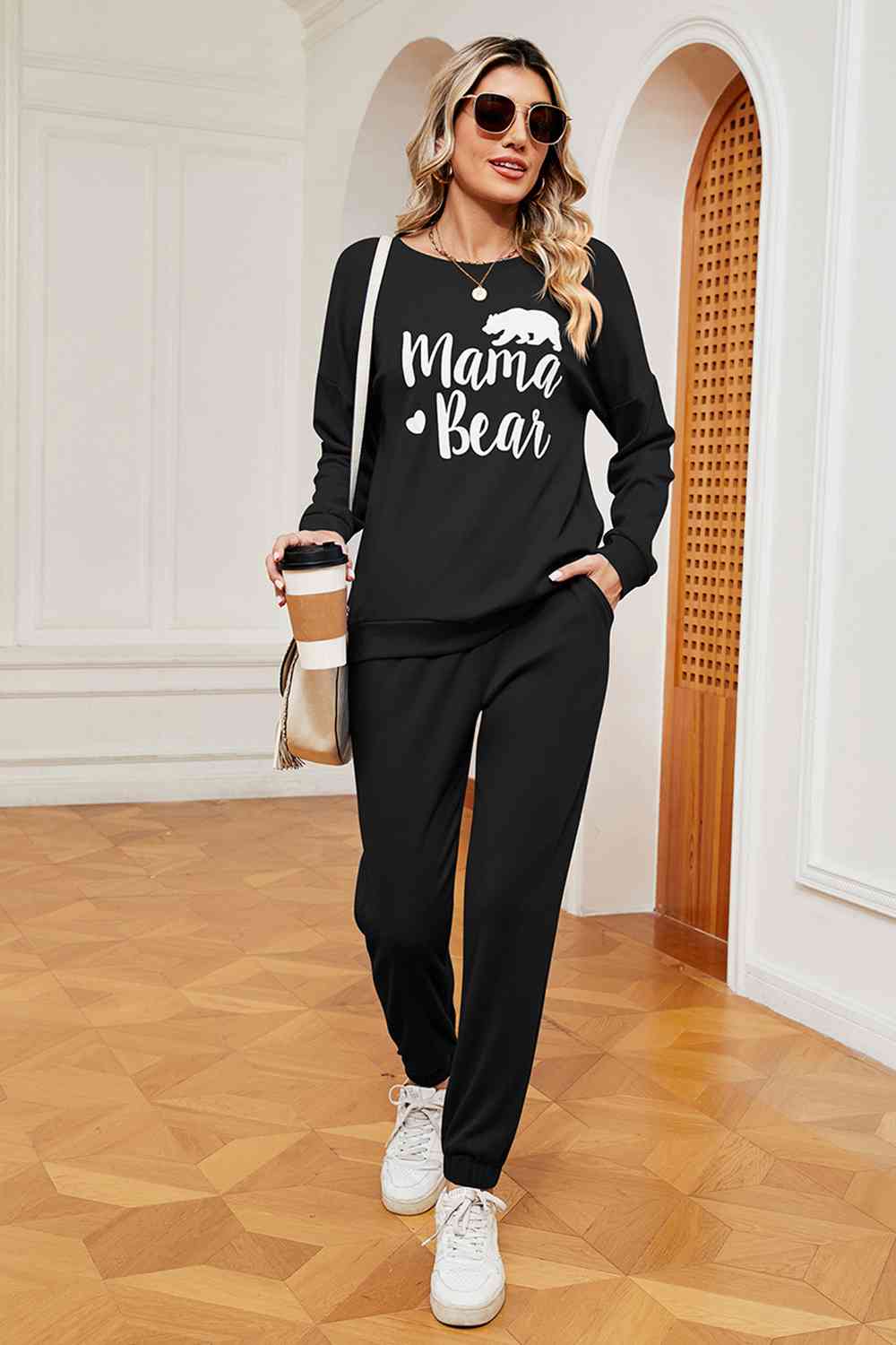 MAMA BEAR Graphic Sweatshirt and Sweatpants Set (5 Colors) Loungewear Krazy Heart Designs Boutique Black S 