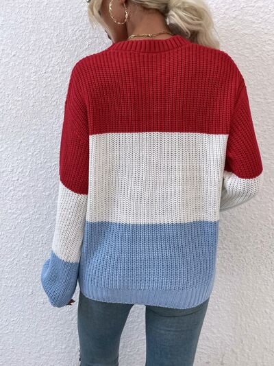 Color Block Round Neck Sweater (3 Colors) Shirts & Tops Krazy Heart Designs Boutique   