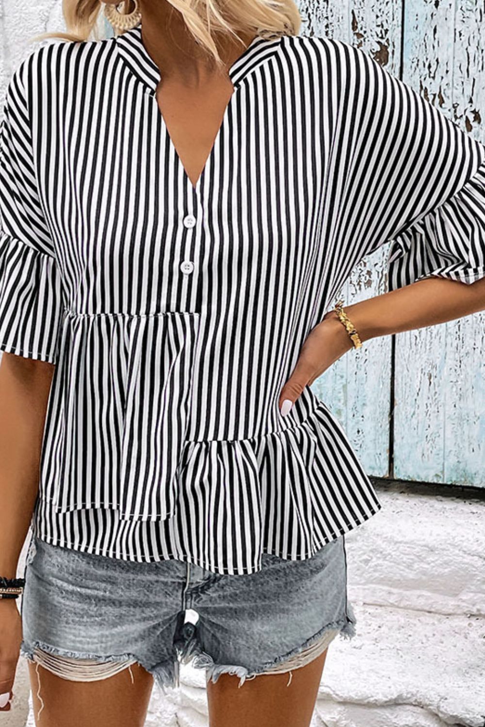 Striped Asymmetrical Flounce Sleeve Blouse  Krazy Heart Designs Boutique   