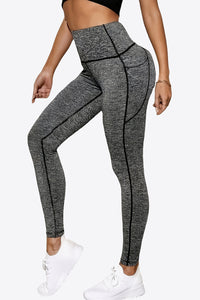 Wide Waistband Sports Leggings with Side Pockets  Krazy Heart Designs Boutique Heather Gray S 