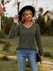 Ribbed V-Neck Long Sleeve Tee (7 Colors)  Krazy Heart Designs Boutique   