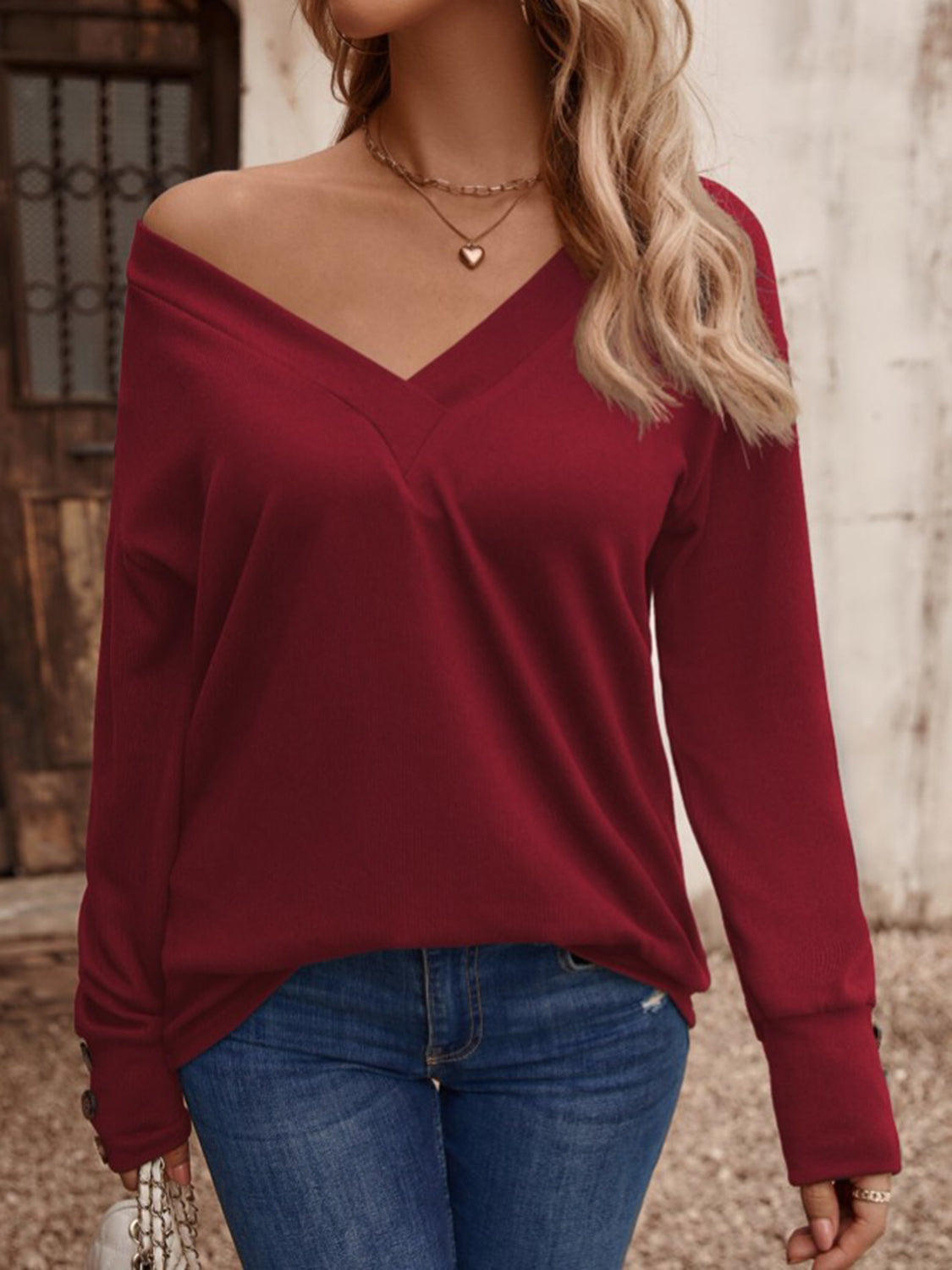 V-Neck Long Button Sleeve Top (8 Colors)  Krazy Heart Designs Boutique   