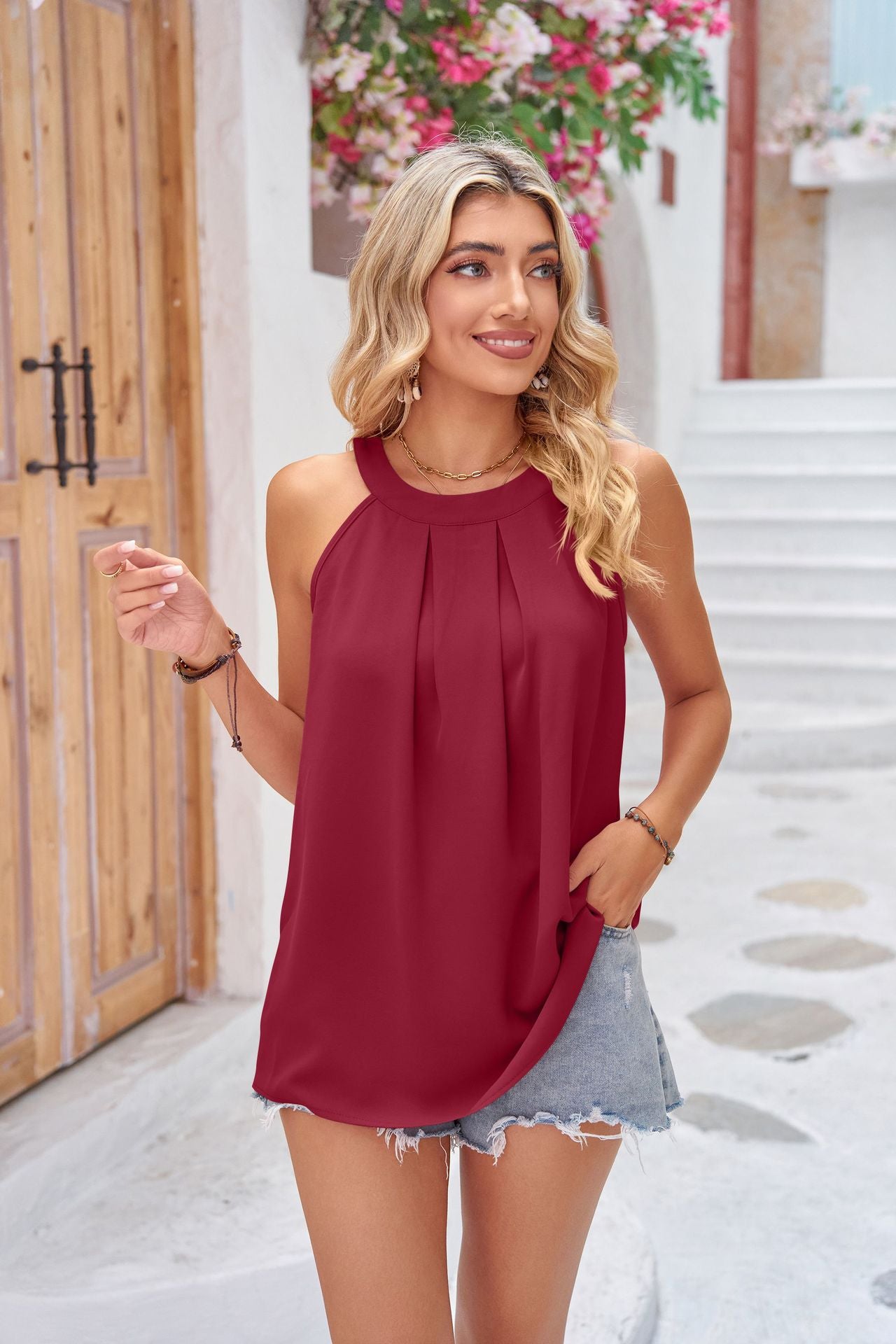 Grecian Neck Sleeveless Top Shirts & Tops Krazy Heart Designs Boutique Wine S 