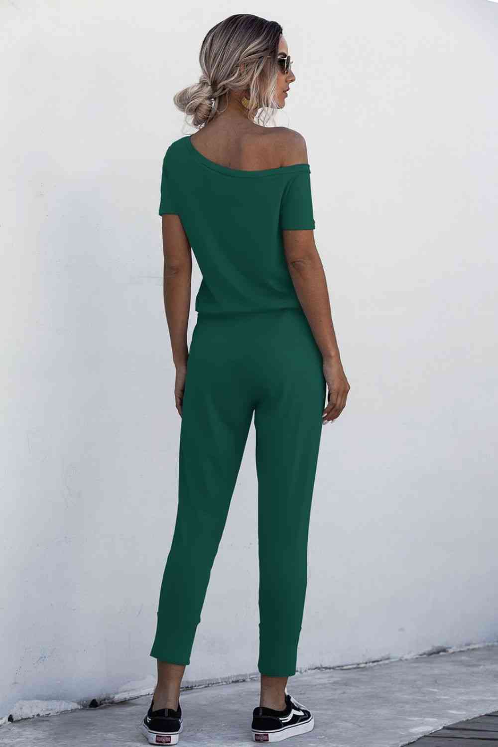 Asymmetrical Neck Tied Jumpsuit with Pockets (4 Colors)  Krazy Heart Designs Boutique   