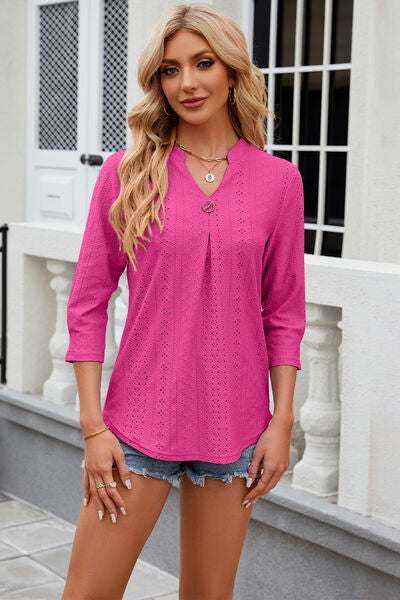 Eyelet Notched Knit Jacquard Top (8 Colors) Shirts & Tops Krazy Heart Designs Boutique   