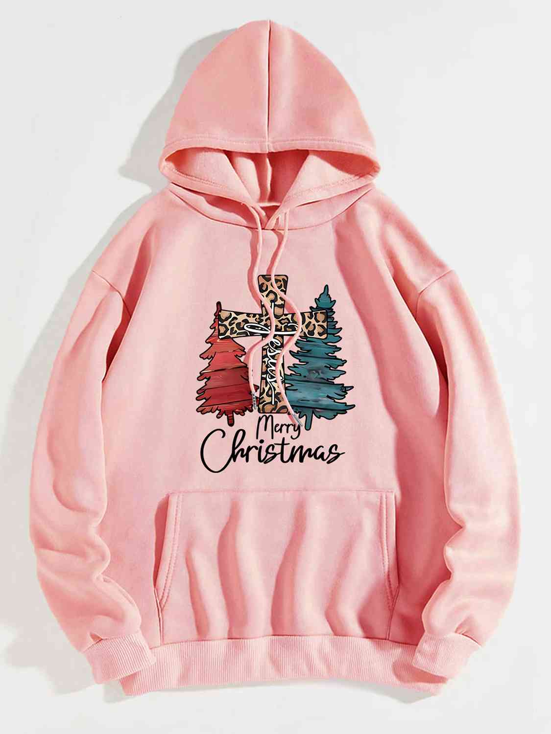 MERRY CHRISTMAS Graphic Drawstring Hoodie (4 Colors)  Krazy Heart Designs Boutique Blush Pink S 