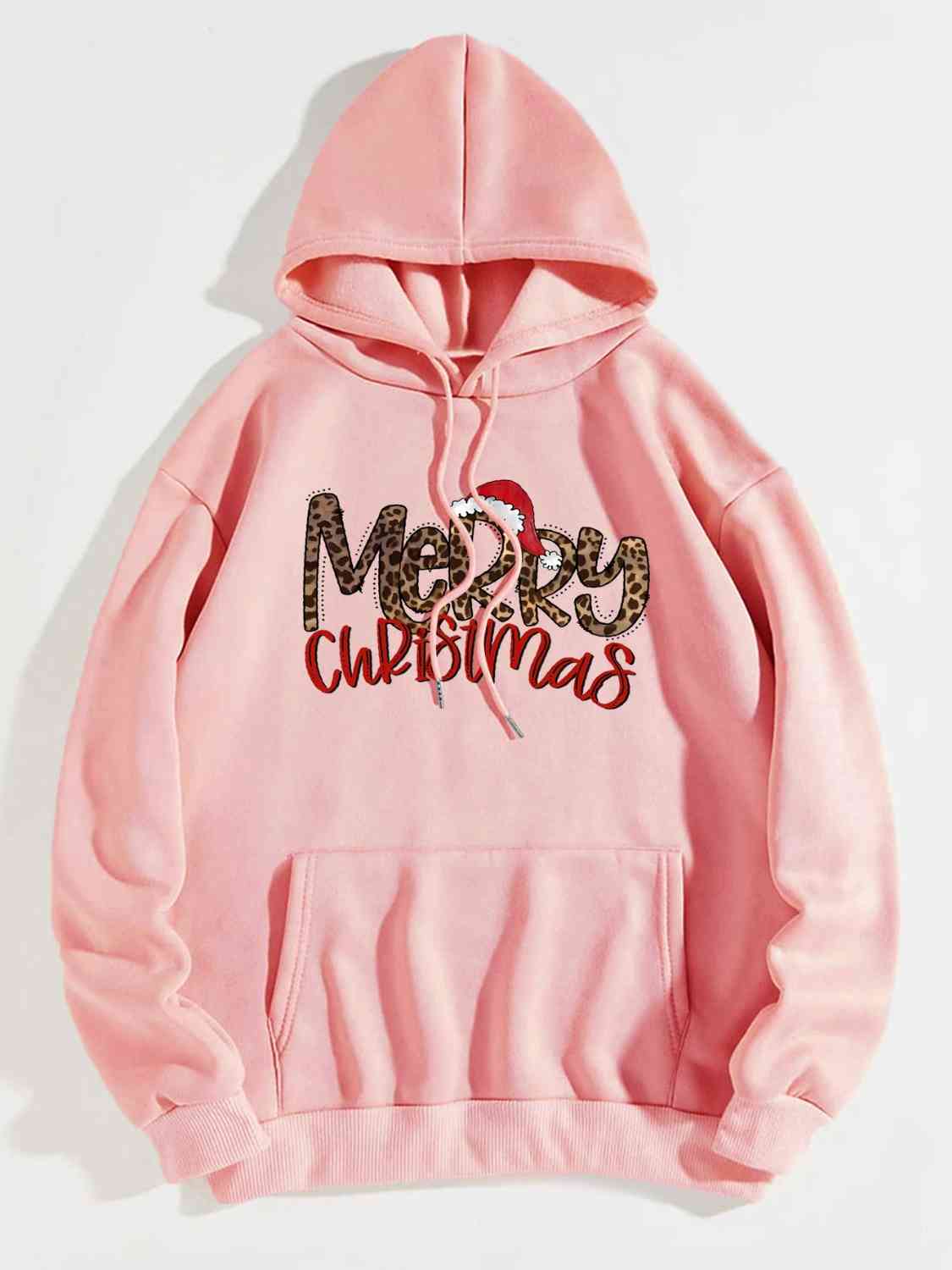 MERRY CHRISTMAS Graphic Drawstring Hoodie (4 Colors)  Krazy Heart Designs Boutique Blush Pink S 