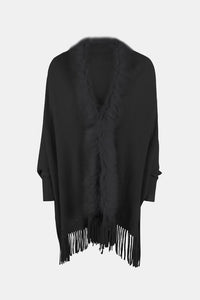 Fringe Open Front Long Sleeve Poncho (6 Colors) coats Krazy Heart Designs Boutique Black One Size 