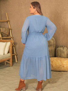 Plus Size Polka Dot Tie Neck Balloon Sleeve Maxi Dress (2 Colors) Dress Krazy Heart Designs Boutique   