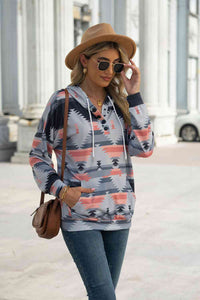 Geometric Drawstring Dropped Shoulder Hoodie (6 Style Colors) Shirts & Tops Krazy Heart Designs Boutique   