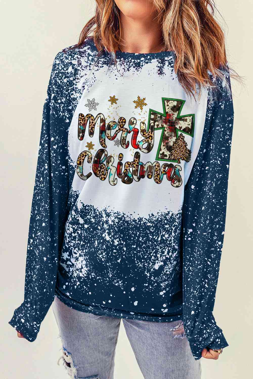 MERRY CHRISTMAS Graphic Sweatshirt Shirts & Tops Krazy Heart Designs Boutique French Blue S 