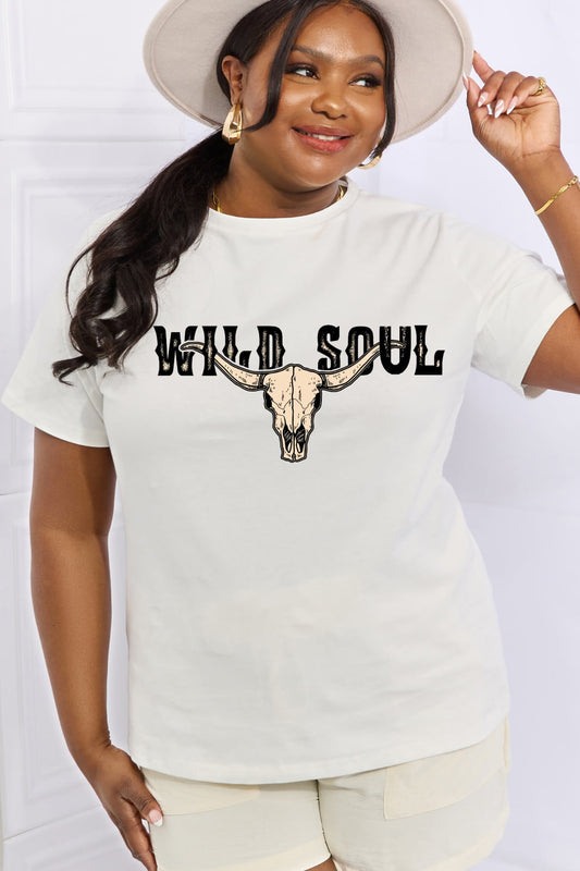 Simply Love Full Size WILD SOUL Graphic Cotton Tee  Krazy Heart Designs Boutique Bleach S 