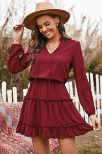 Tied Frill Trim Puff Sleeve Mini Dress  Krazy Heart Designs Boutique   