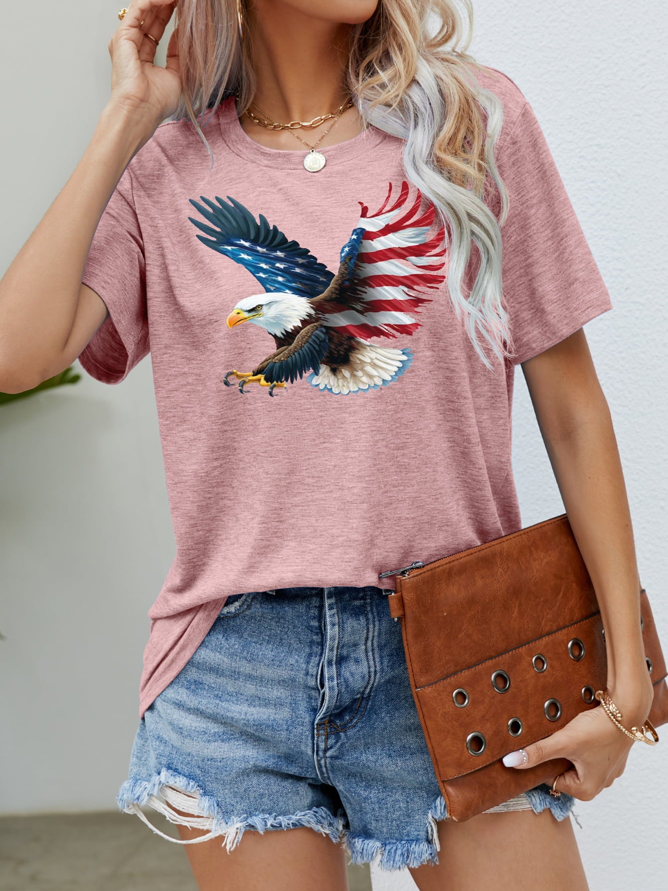 US Flag Eagle Graphic Tee (5 Colors)  Krazy Heart Designs Boutique Blush Pink S 