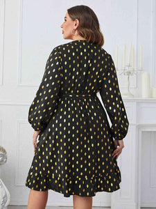 Plus Size Printed Surplice Neck Knee-Length Dress Dress Krazy Heart Designs Boutique   