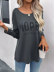 Nope Not Today Graphic Cutout Round Neck Long Sleeve T-Shirt  Krazy Heart Designs Boutique   