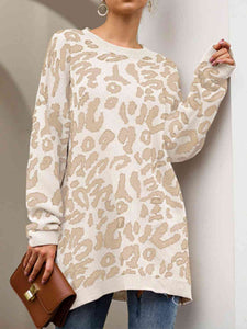 Leopard Round Neck Tunic Sweater(3 Colors) Shirts & Tops Krazy Heart Designs Boutique Dust Storm S 