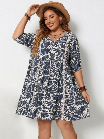 Plus Size Printed V-Neck Half Sleeve Mini Dress Dress Krazy Heart Designs Boutique   