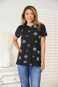 Double Take Dandelion Print Round Neck T-Shirt  Krazy Heart Designs Boutique   