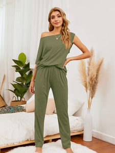 Round Neck Top and Pants Lounge Set (5 Colors) Loungewear Krazy Heart Designs Boutique   