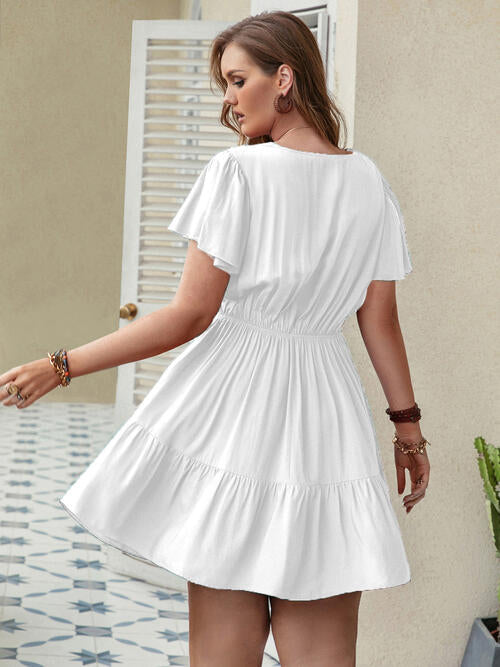 Double Take Plus Size Ruffle Hem V-Neck Short Sleeve Dress (4 Colors)  Krazy Heart Designs Boutique   