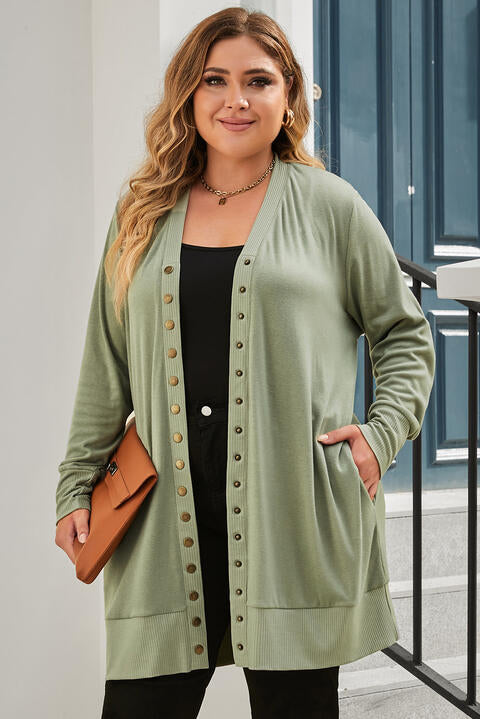 Snap Up V-Neck Long Sleeve Cardigan with Pockets  Krazy Heart Designs Boutique   