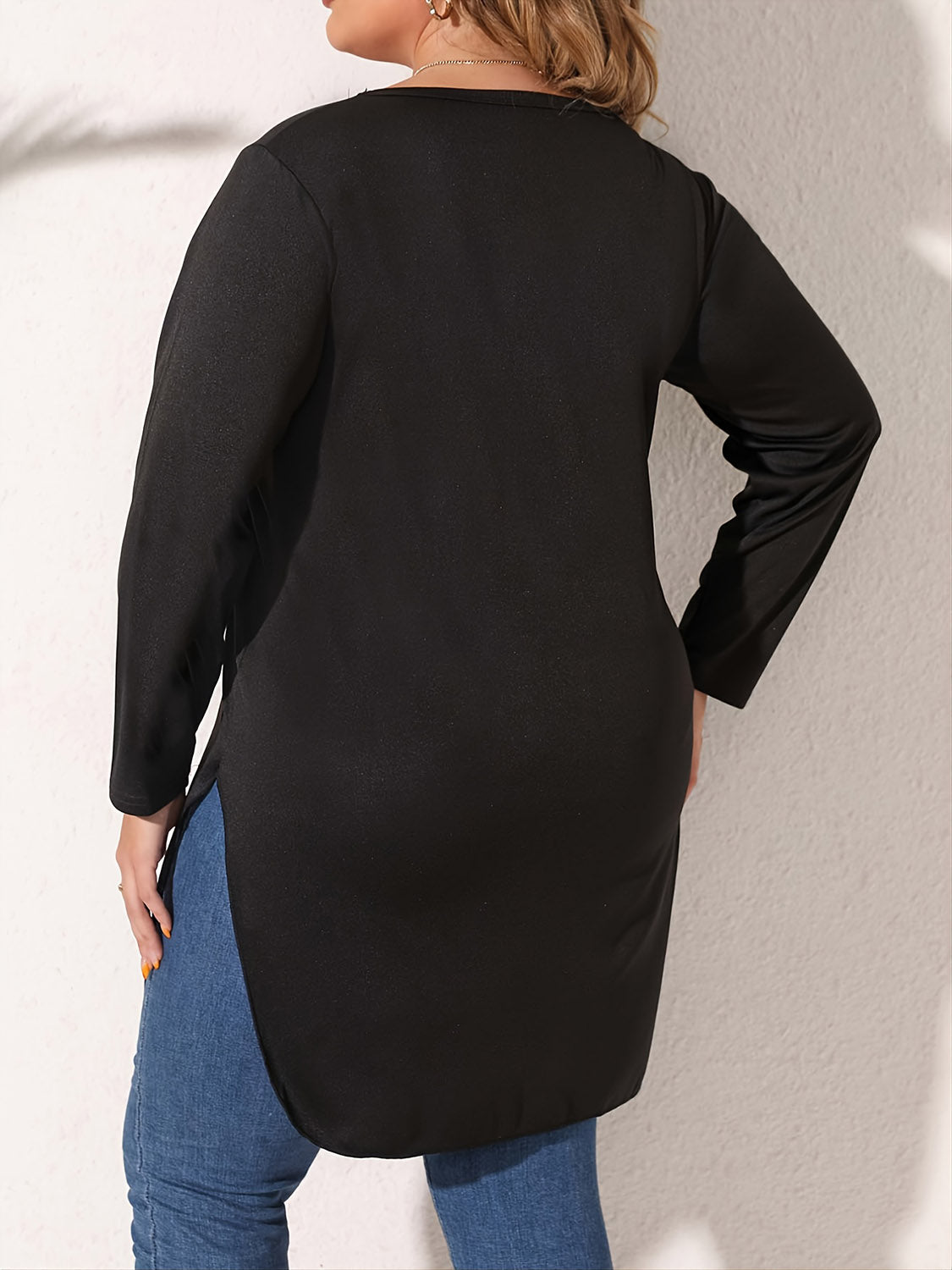 Plus Size Slit Long Sleeve T-Shirt  Krazy Heart Designs Boutique   