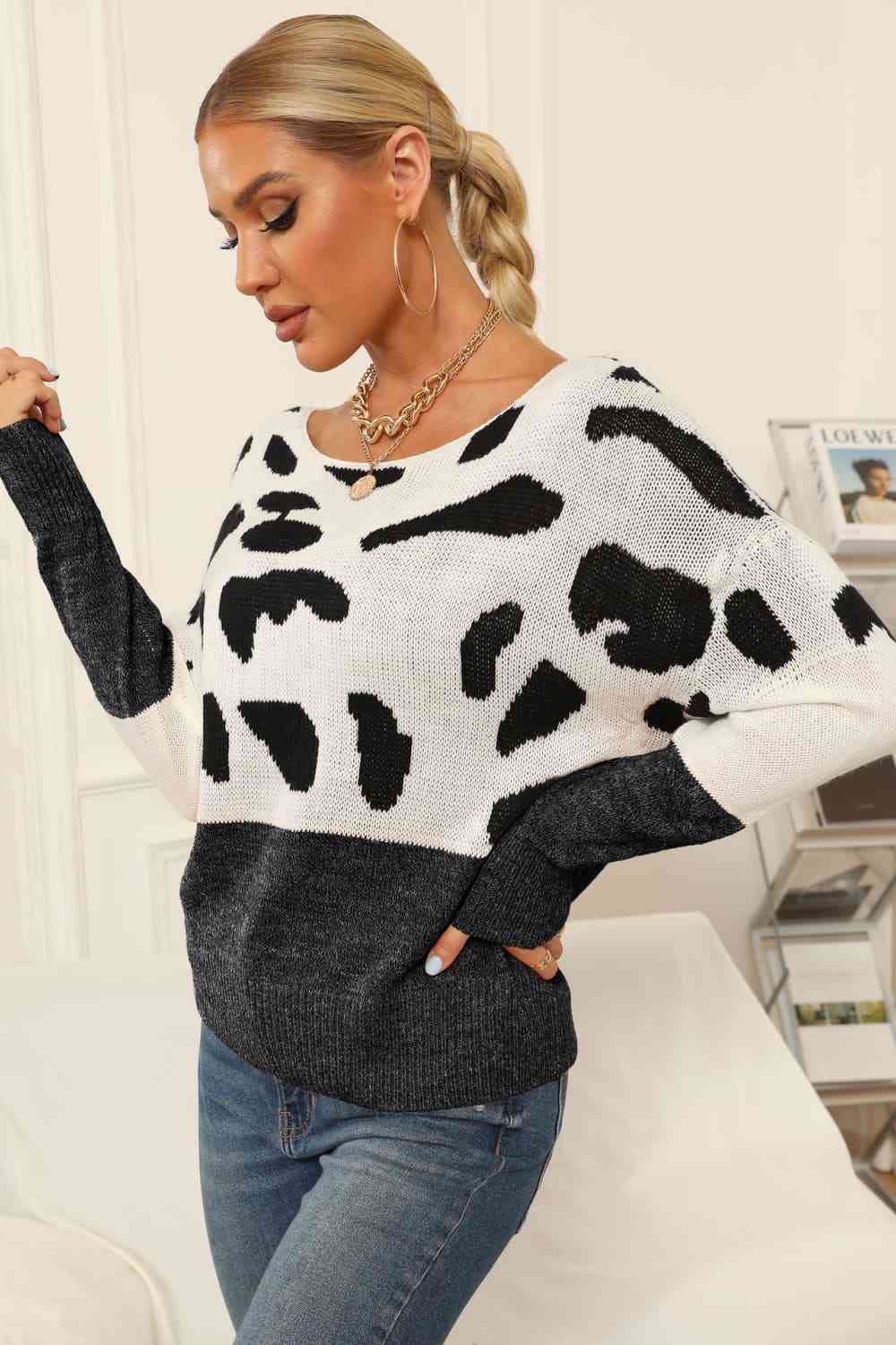 Full Size Two-Tone Boat Neck Sweater (3 Colors) Shirts & Tops Krazy Heart Designs Boutique   