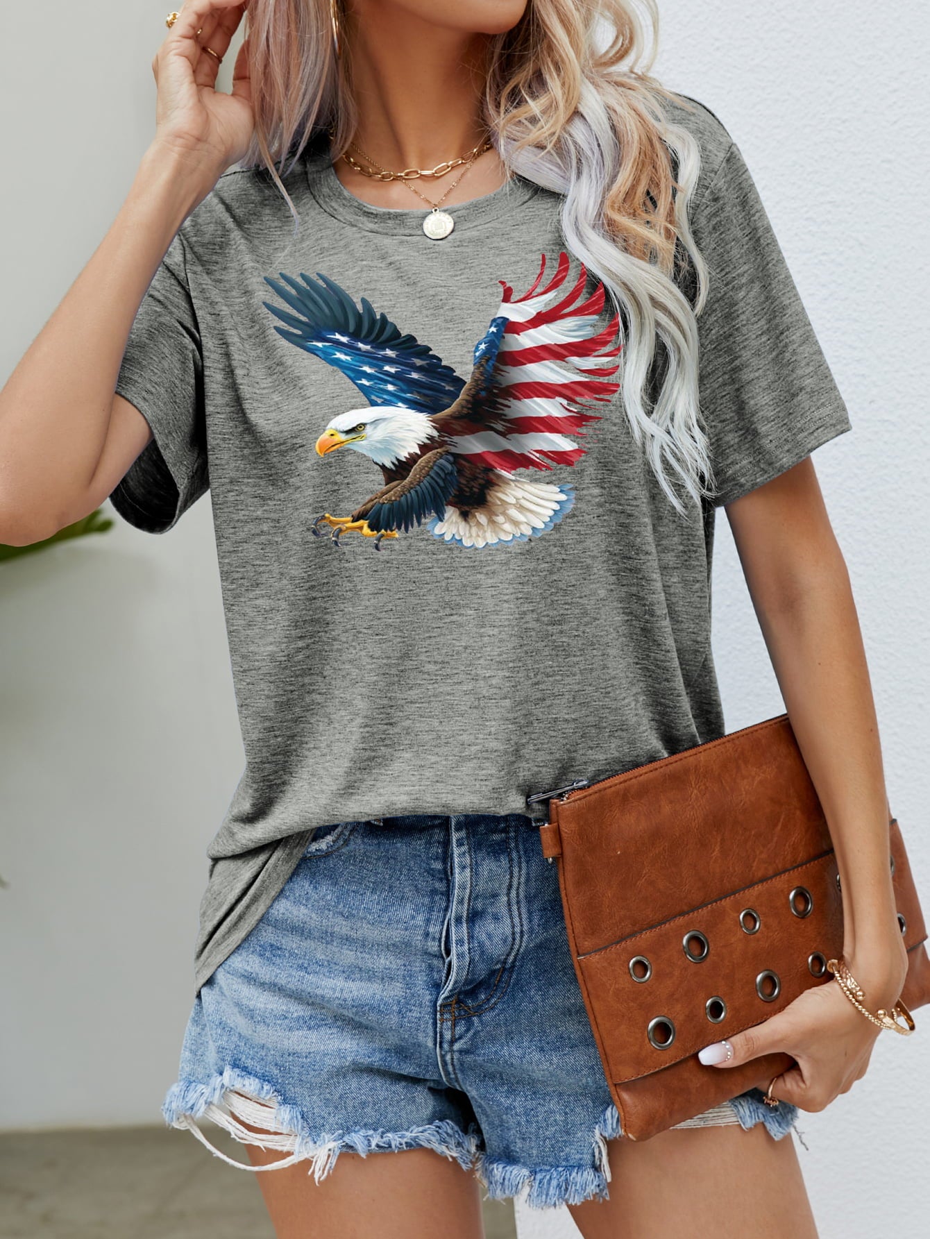 US Flag Eagle Graphic Tee (5 Colors)  Krazy Heart Designs Boutique Mid Gray S 