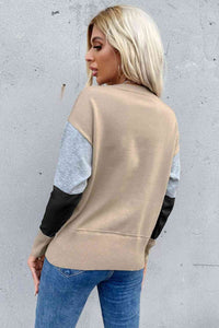 Color Block Ribbed Trim Round Neck Knit Pullover (7 Colors) Shirts & Tops Krazy Heart Designs Boutique   