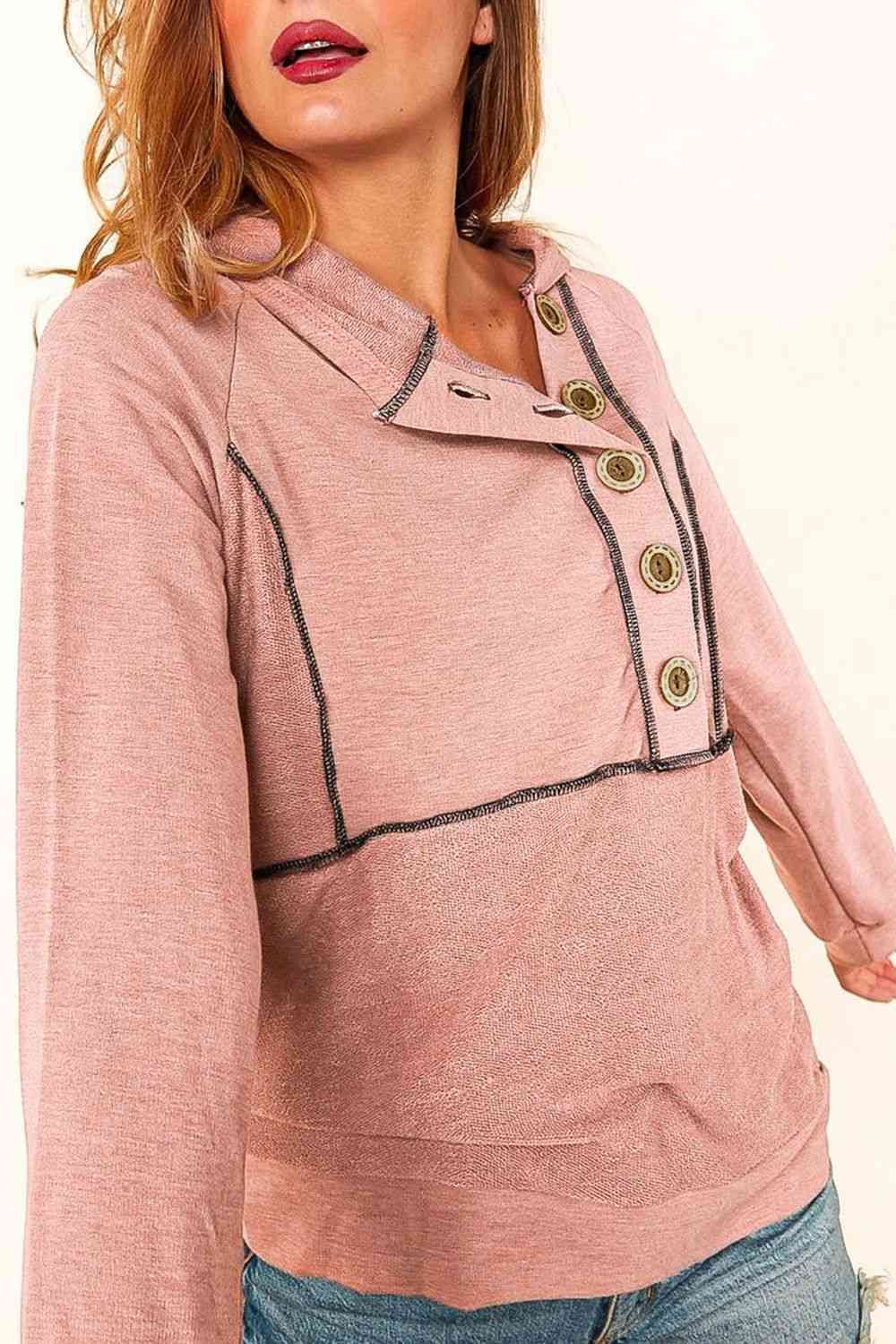 Buttoned Long Sleeve Hoodie Shirts & Tops Krazy Heart Designs Boutique   