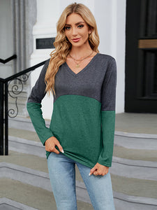 V-Neck Long Sleeve Two-Tone Top (7 Colors)  Krazy Heart Designs Boutique   