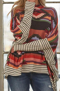 Geometric Striped Splicing Round Neck Blouse Shirts & Tops Krazy Heart Designs Boutique   