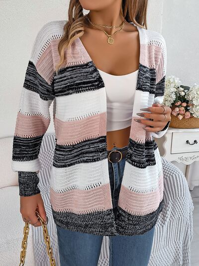 Openwork Striped Open Front Cardigan (3 Colors) coats Krazy Heart Designs Boutique   
