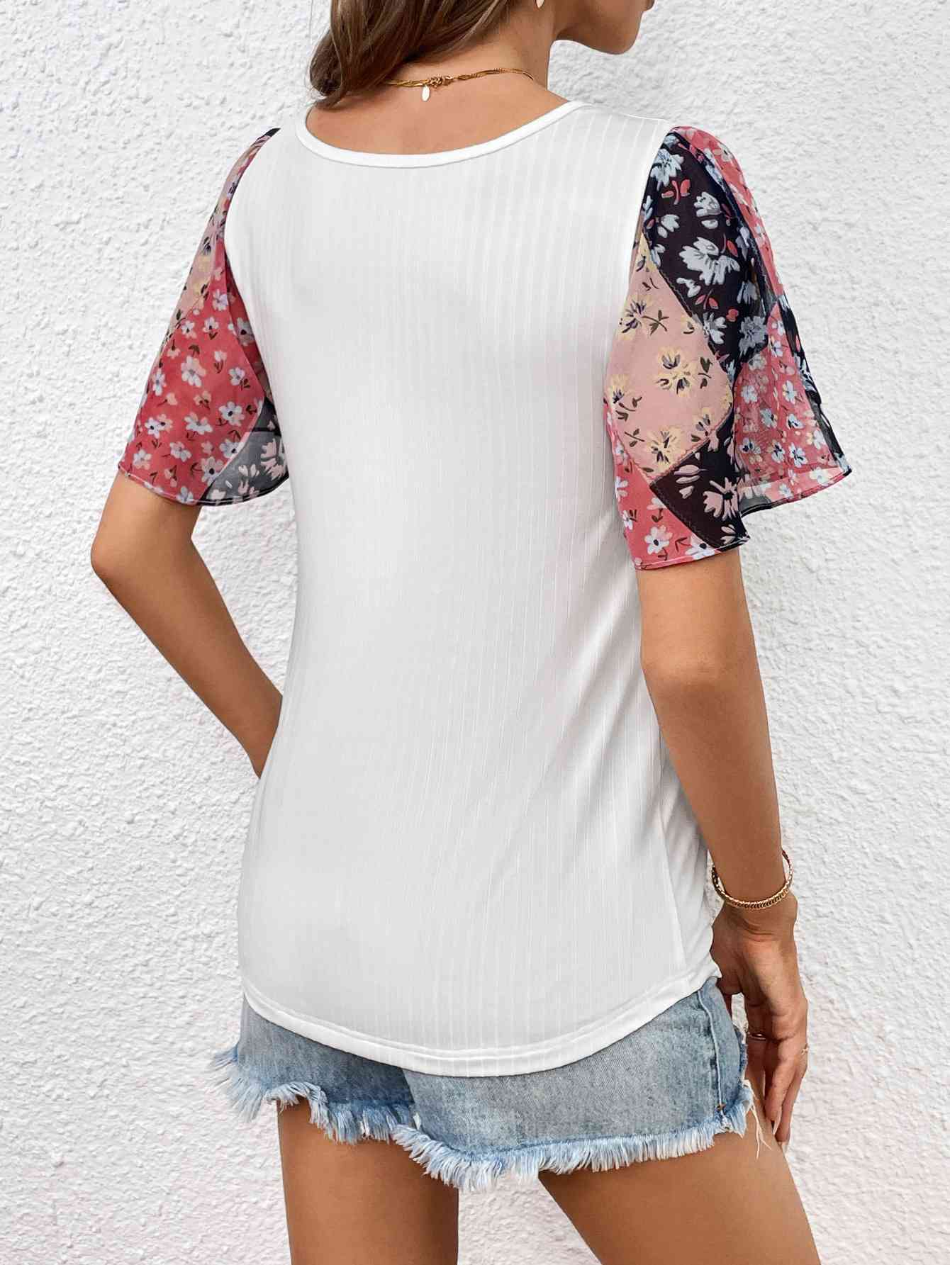 Printed Puff Sleeve Round Neck Tee (3 Colors)  Krazy Heart Designs Boutique   