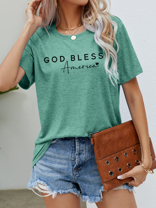 GOD BLESS AMERICA Graphic Short Sleeve Tee  Krazy Heart Designs Boutique Gum Leaf S 