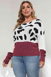 Plus Size Leopard Round Neck Long Sleeve Sweater (3 Colors)  Krazy Heart Designs Boutique   