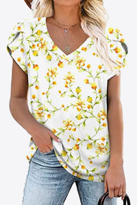 Printed Petal Sleeve V-Neck Blouse (12 Color Styles)  Krazy Heart Designs Boutique Ivory S 